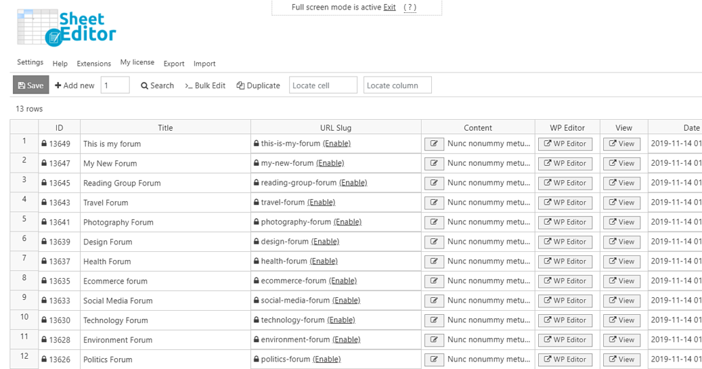 bbPress How to Bulk Edit Forums using a Spreadsheet