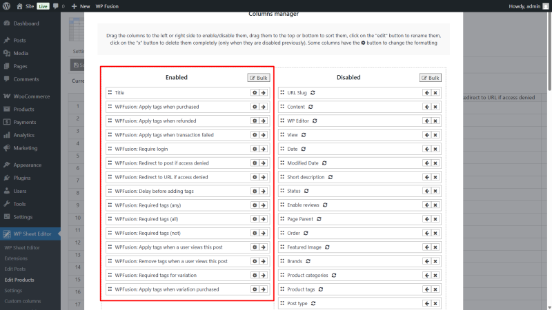 WooCommerce: How to Bulk Edit WP Fusion Product Tags - WP Sheet Editor