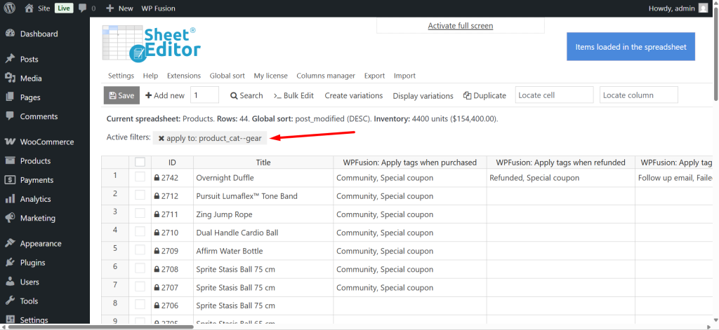 WooCommerce: How to Bulk Edit WP Fusion Product Tags - WP Sheet Editor