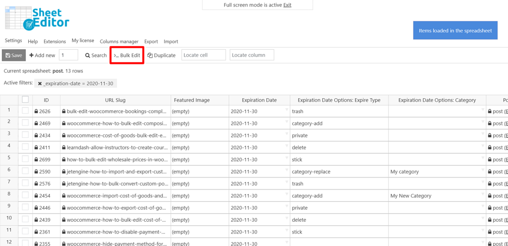 WordPress - How to Bulk Expire Posts Quickly - WP Sheet Editor