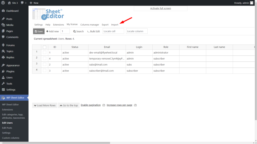 WordPress - How to Export and Import Users - WP Sheet Editor