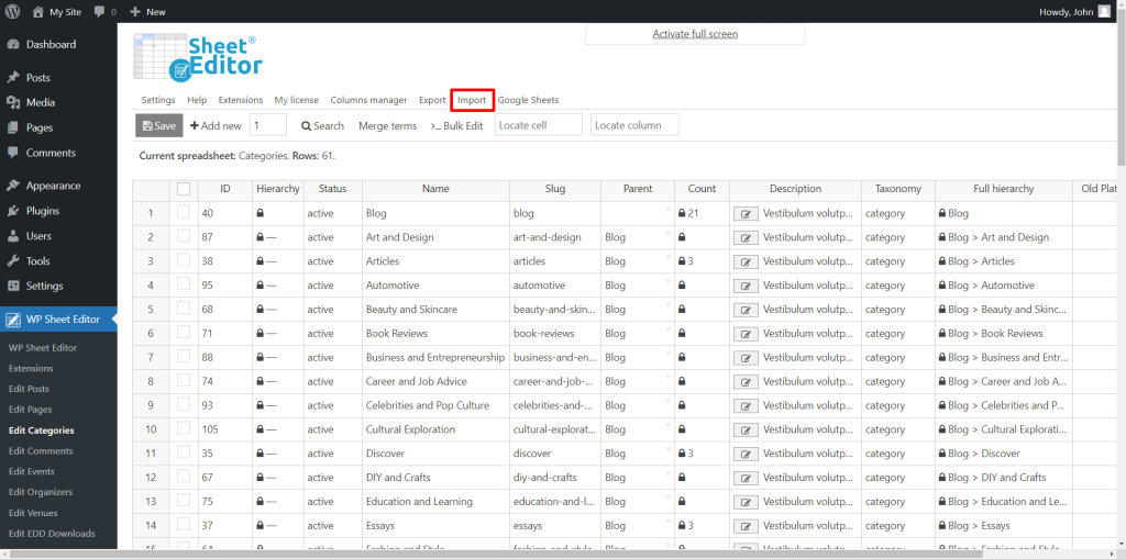 WordPress - Export and Import Categories with Google Sheets - WP Sheet ...