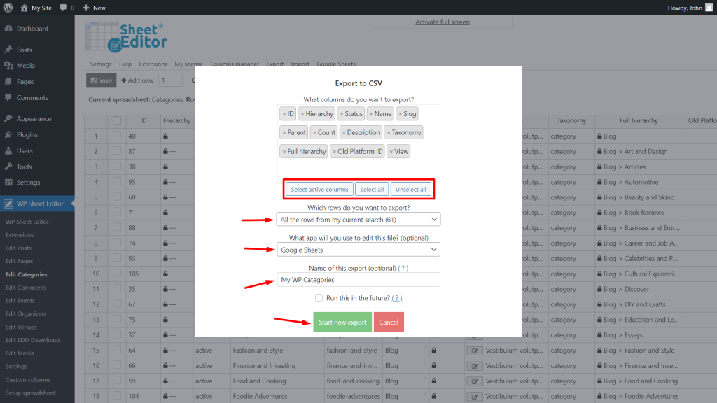 WordPress - Export and Import Categories with Google Sheets - WP Sheet ...