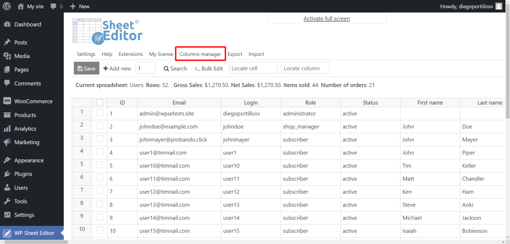 Bulk Edit WordPress Users (Advanced Search, Export, Import) - WP Sheet ...
