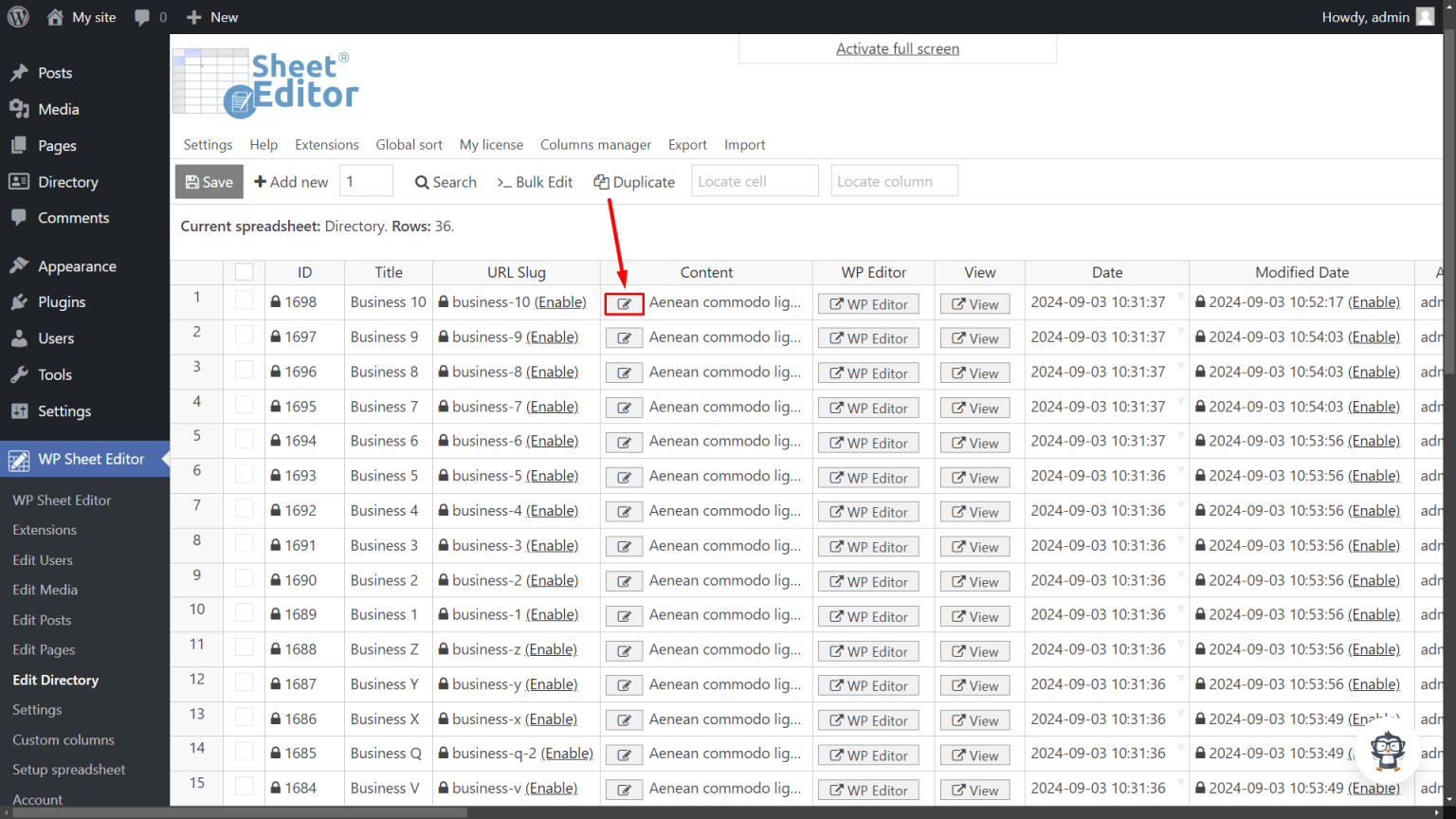 Text Editor Directory Business Directory Plugin - Bulk Edit, Export, Import Listing ...