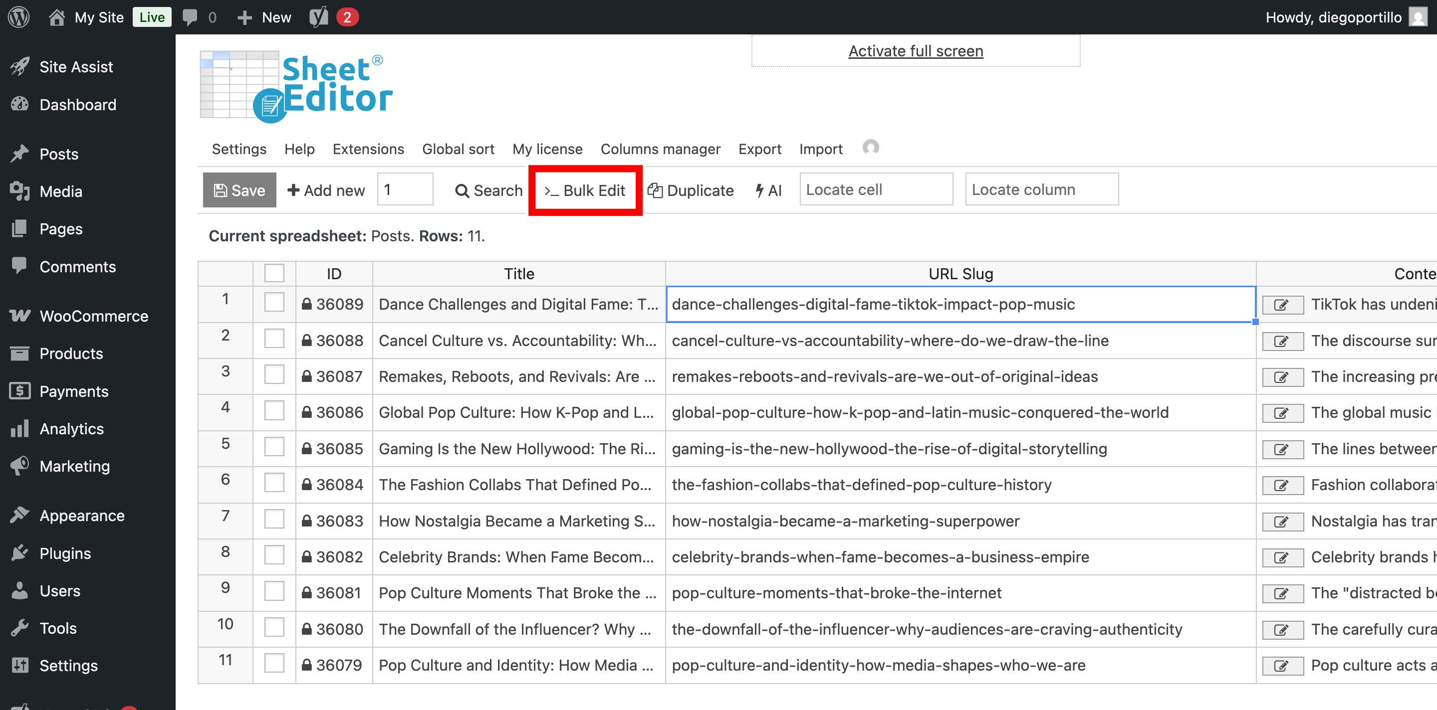 wordpress rewrite url slugs with AI