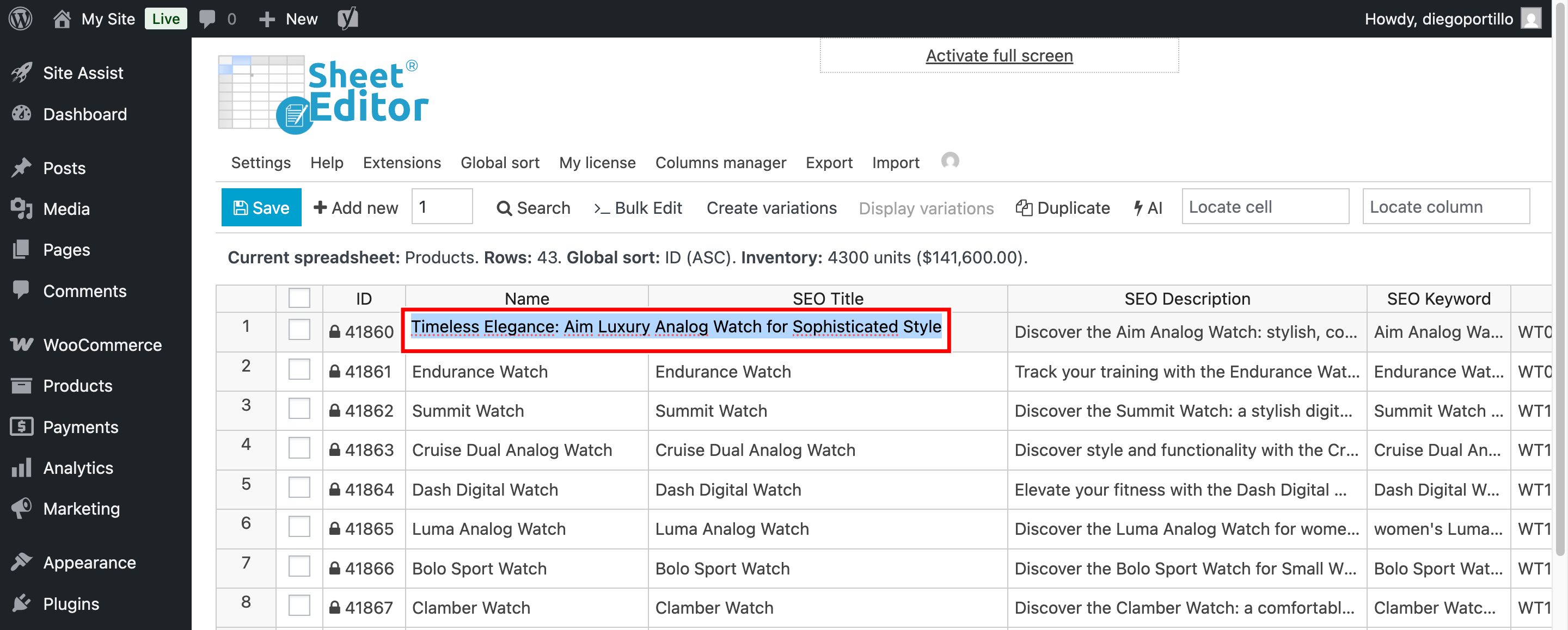 woocommerce rewrite product titles with ai