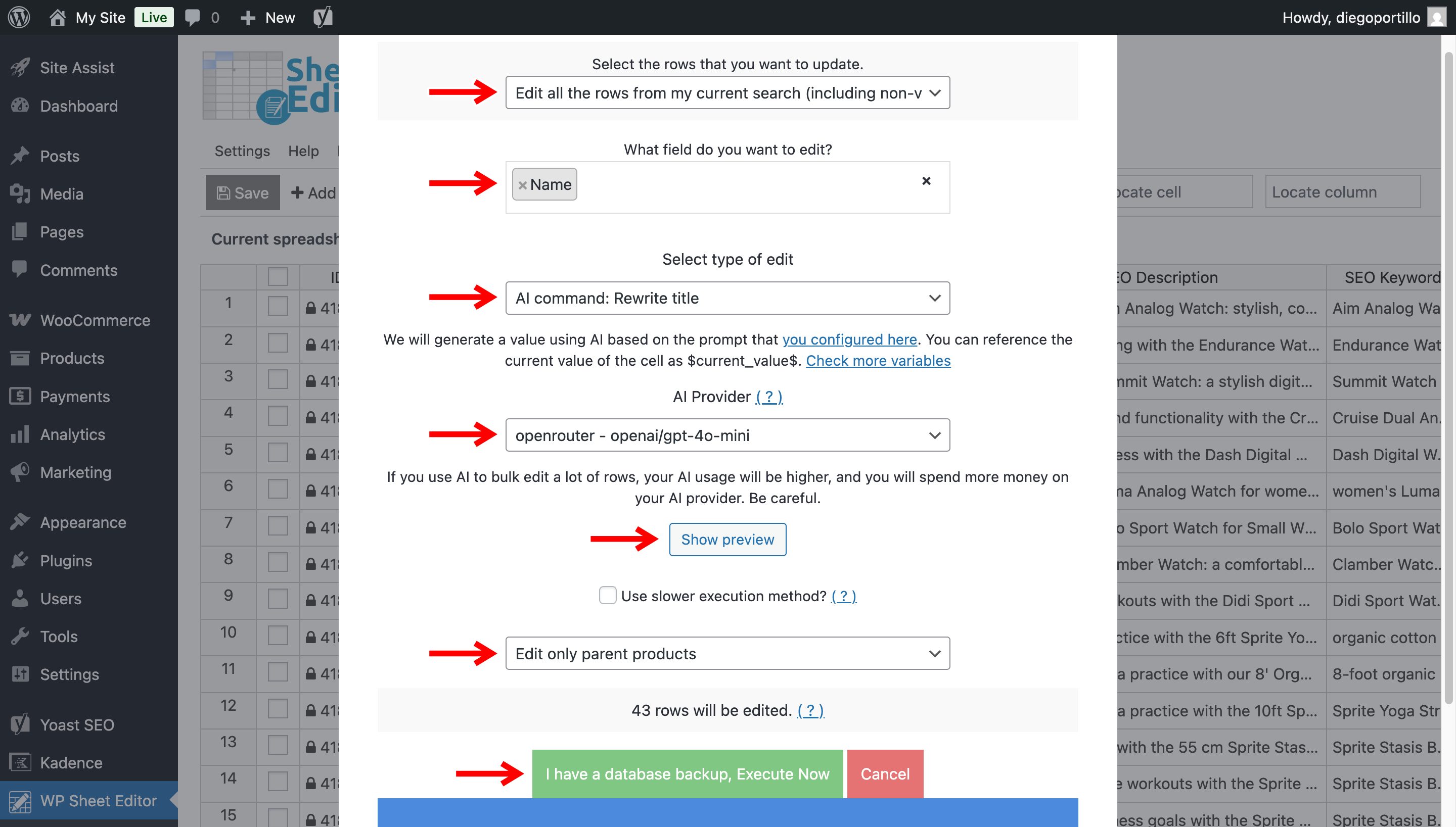 woocommerce rewrite product titles with ai