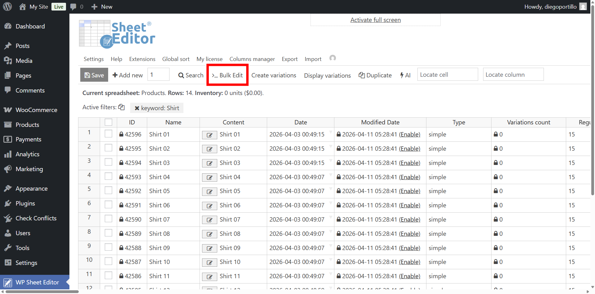 Launch the Bulk Edit tool to mass update WooCommerce custom attributes