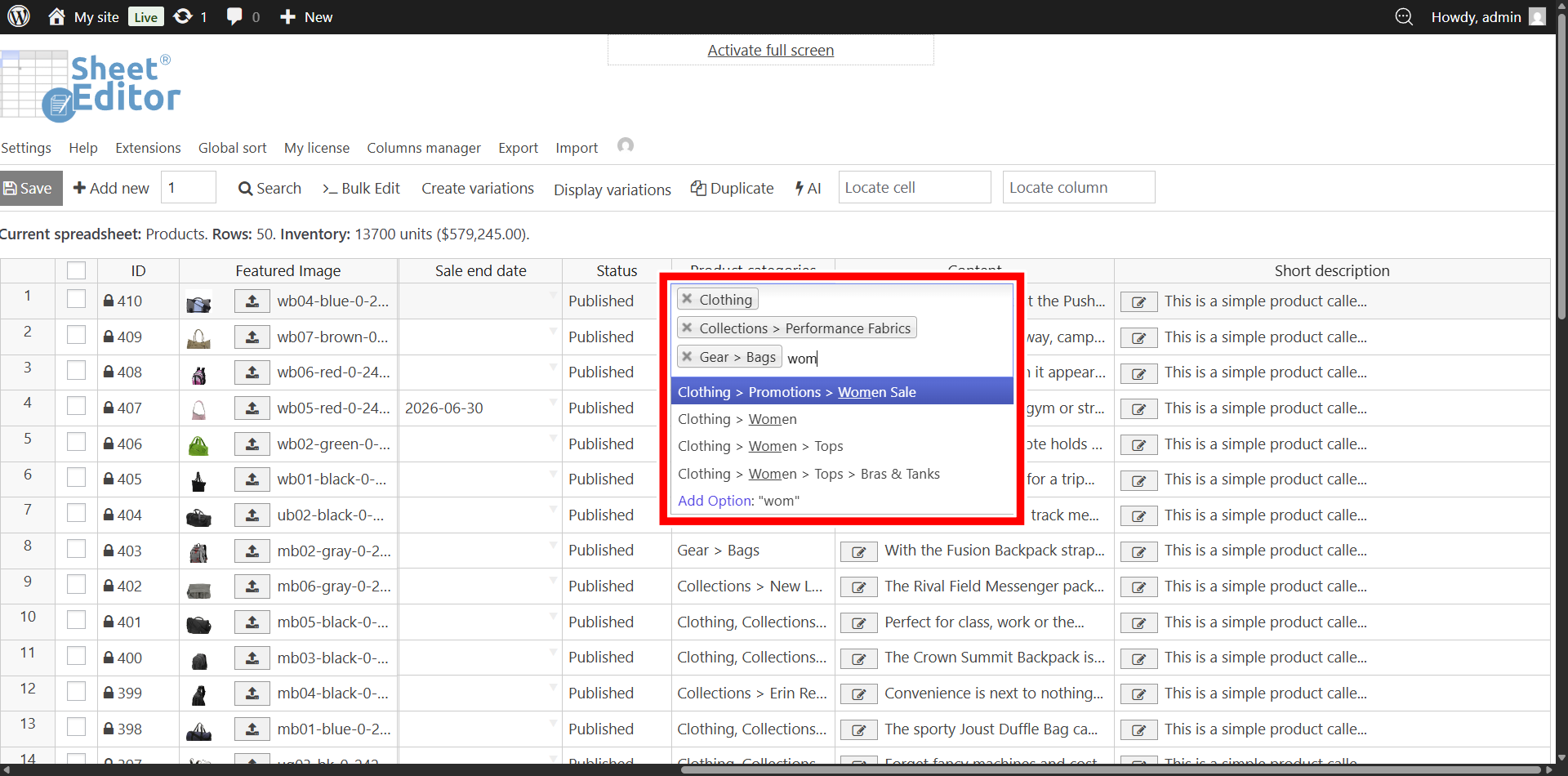 Assigning WooCommerce product categories and attributes using the multi-selection searchable dropdown