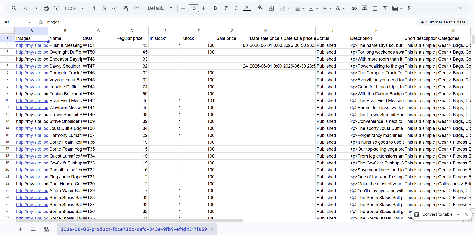 Editing WooCommerce product data offline using standard spreadsheet software like Excel or Google Sheets