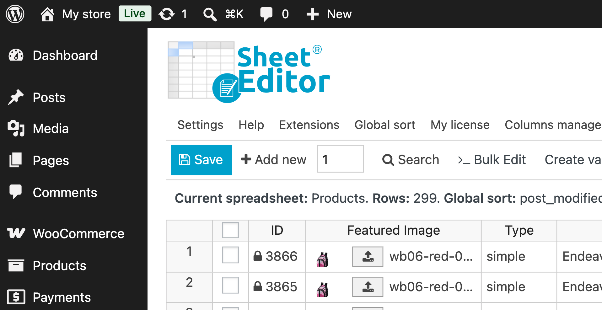 save changes after bulk updating attribute terms in woocommerce products spreadsheet