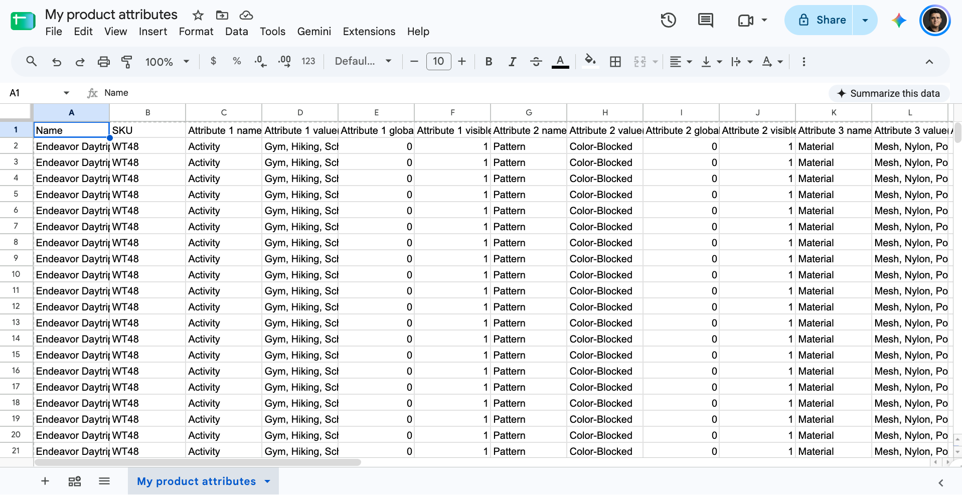 manage product attributes in csv or excel