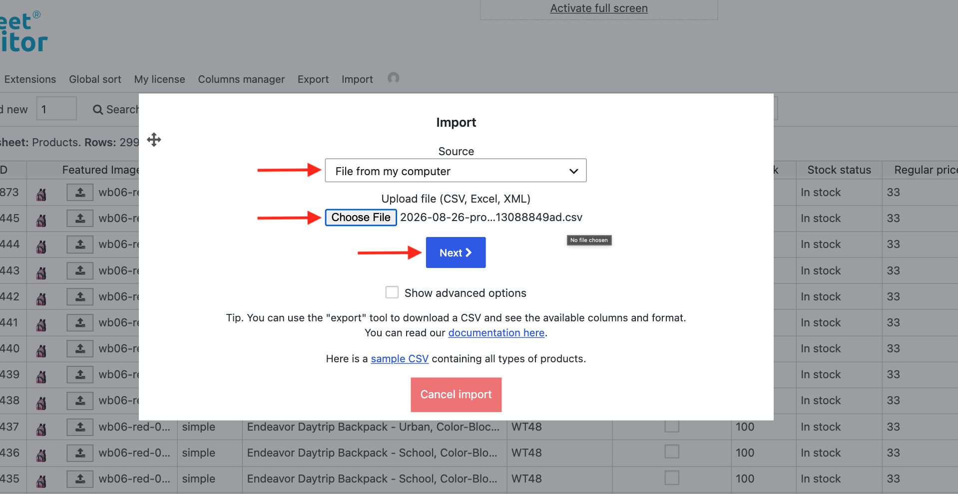 import woocommerce product attributes