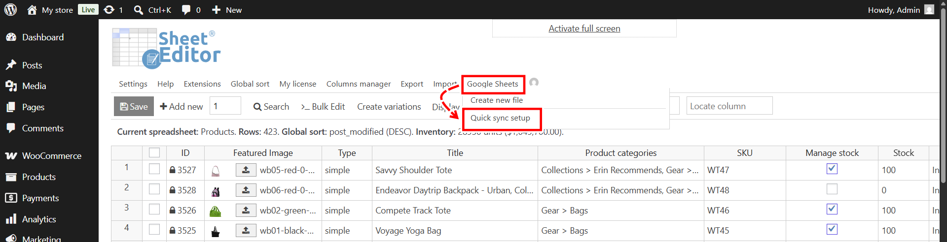woocommerce quick sync with google sheets