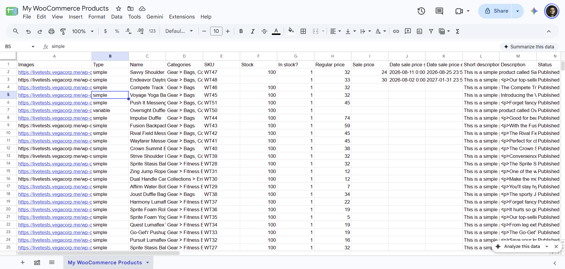 manage woocommerce products in google sheets