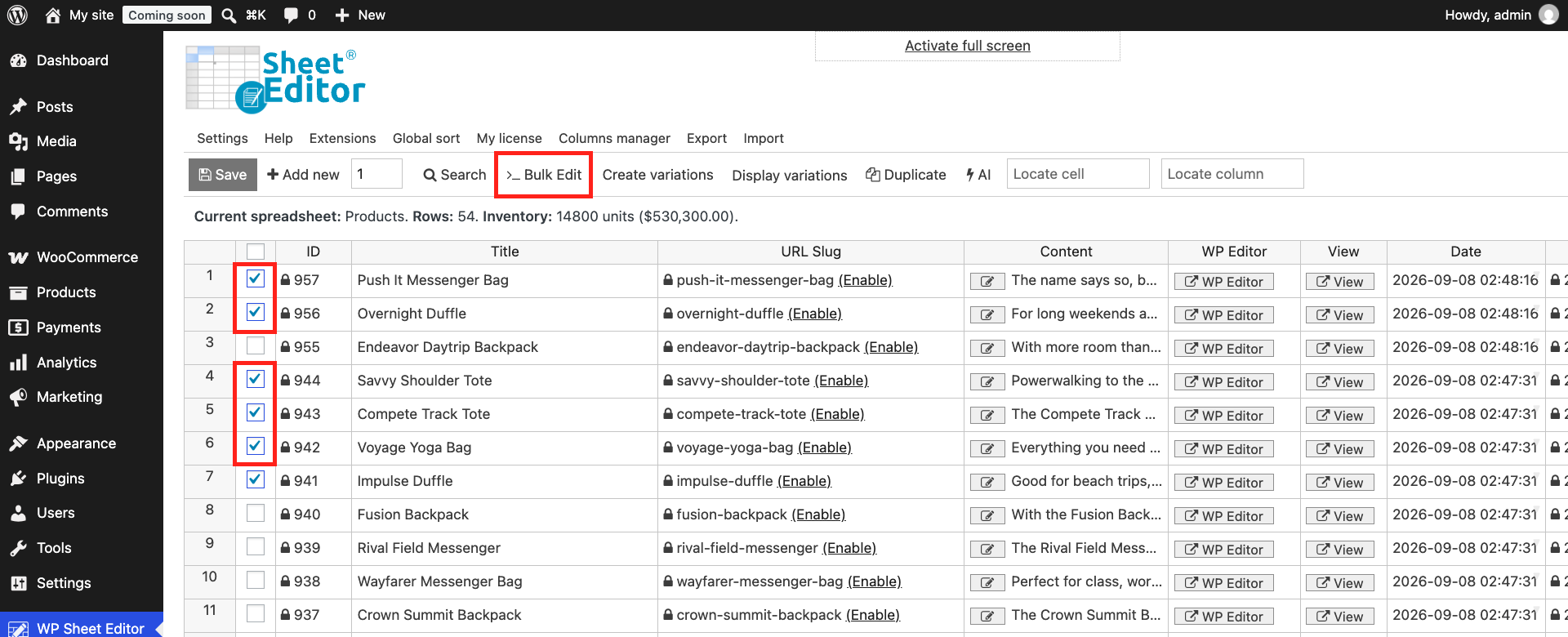 Manually selecting WooCommerce products to bulk edit their sale prices