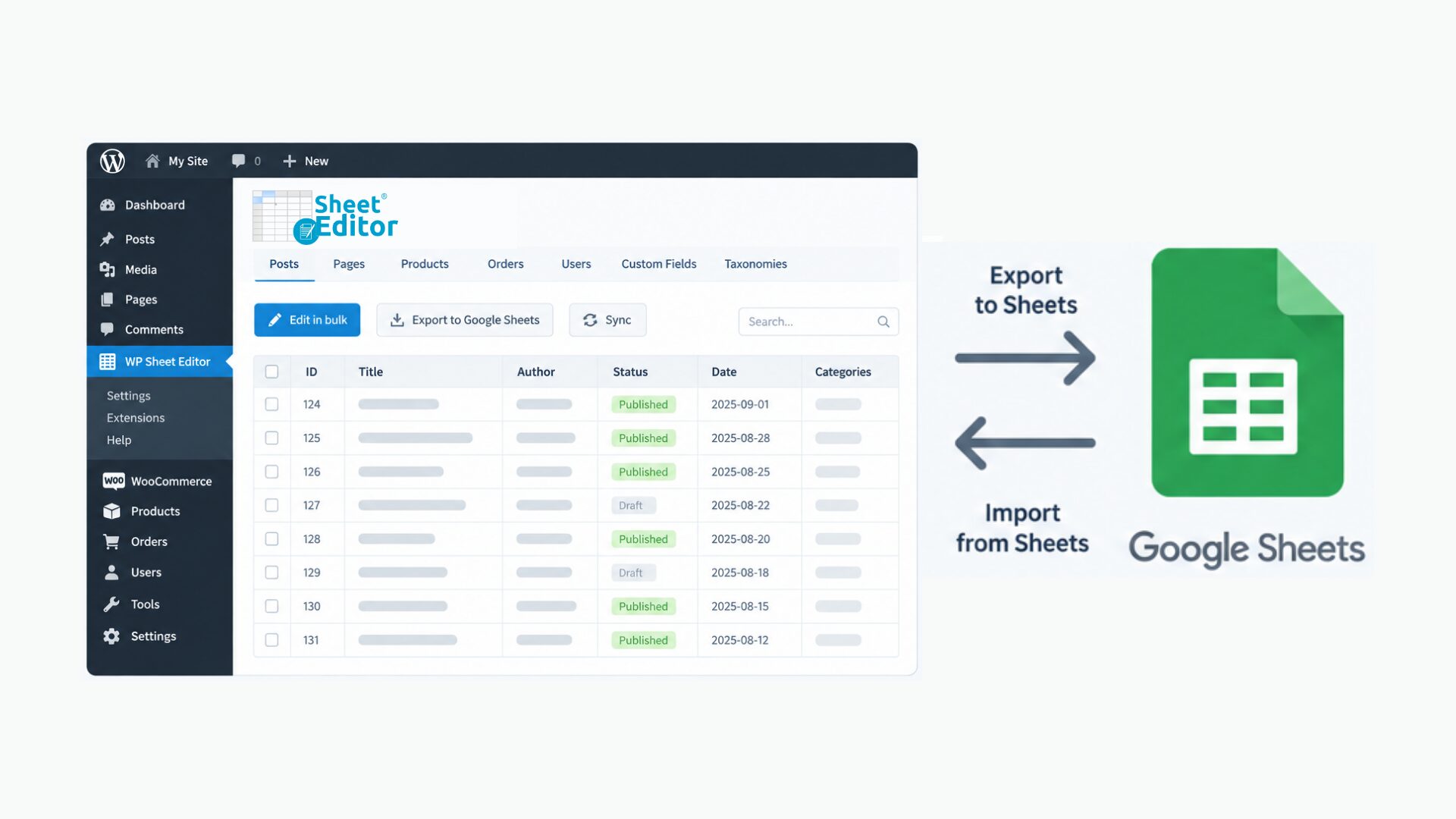 Collaborative WooCommerce product management using Google Sheets permissions