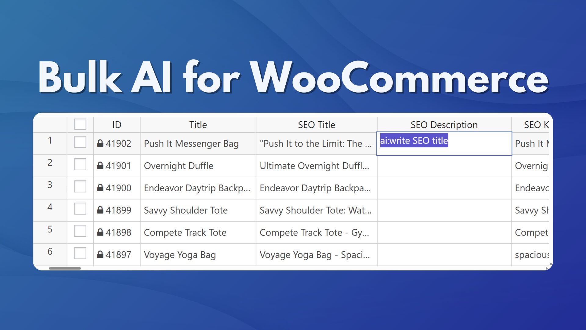 WP Sheet Editor AI interface showing bulk catalog management for WooCommerce stores