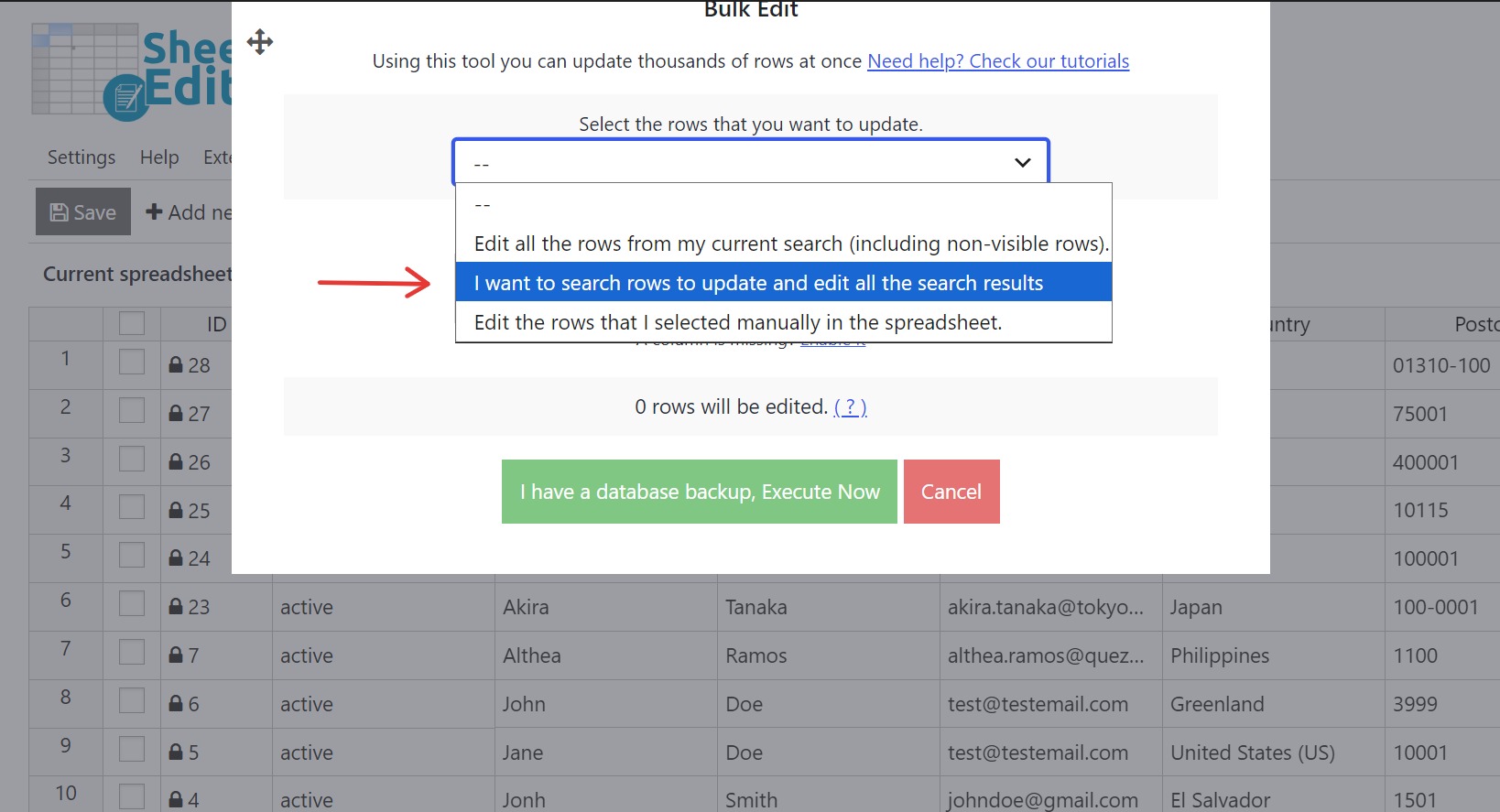 select to search for the customers to delete