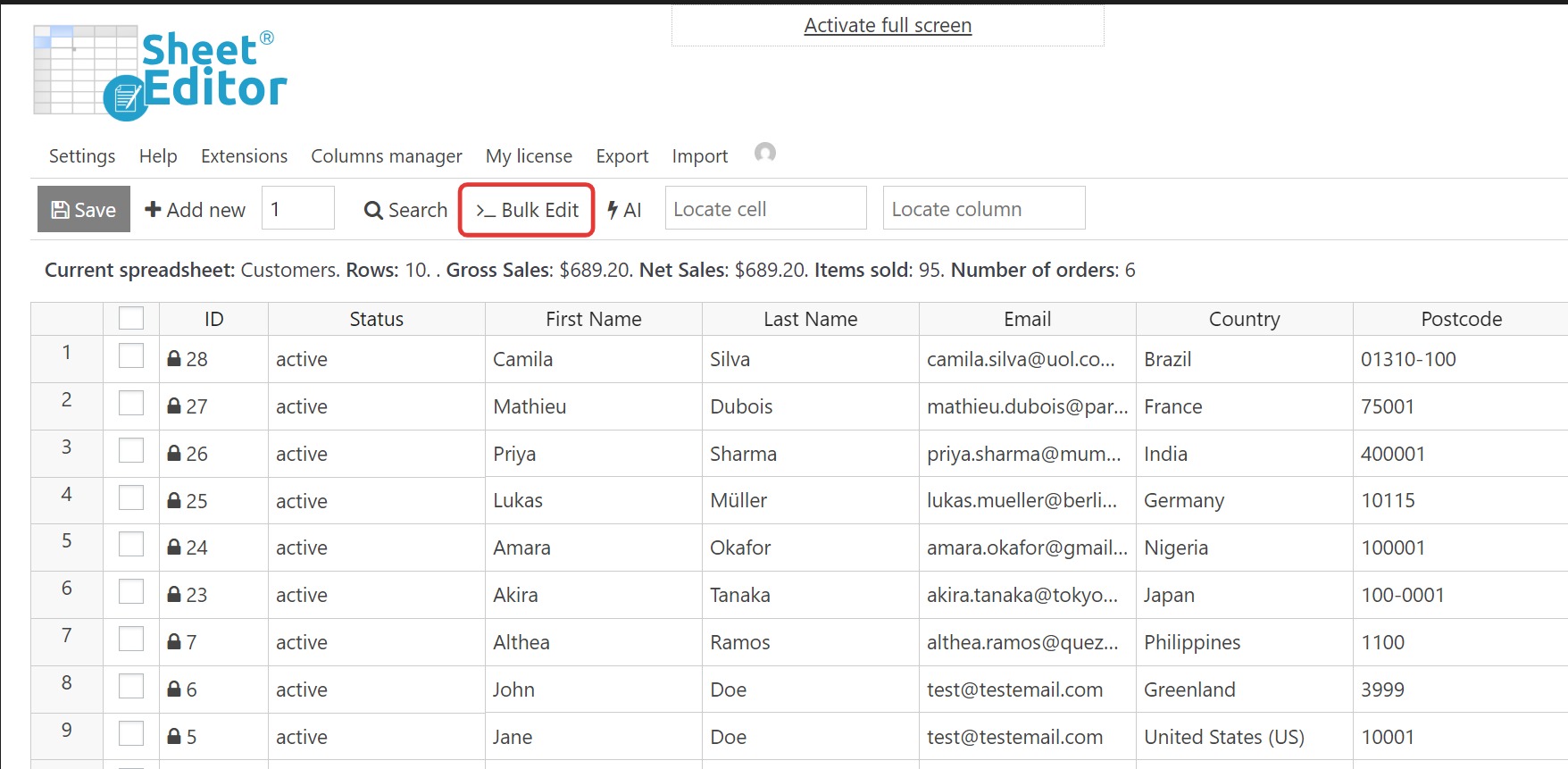 open bulk edit tool to delete non-paying customers