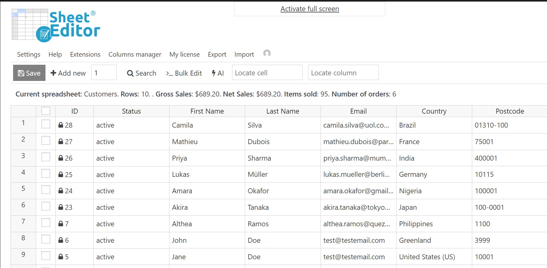 WooCommerce customers in the WP Sheet Editor Users spreadsheet