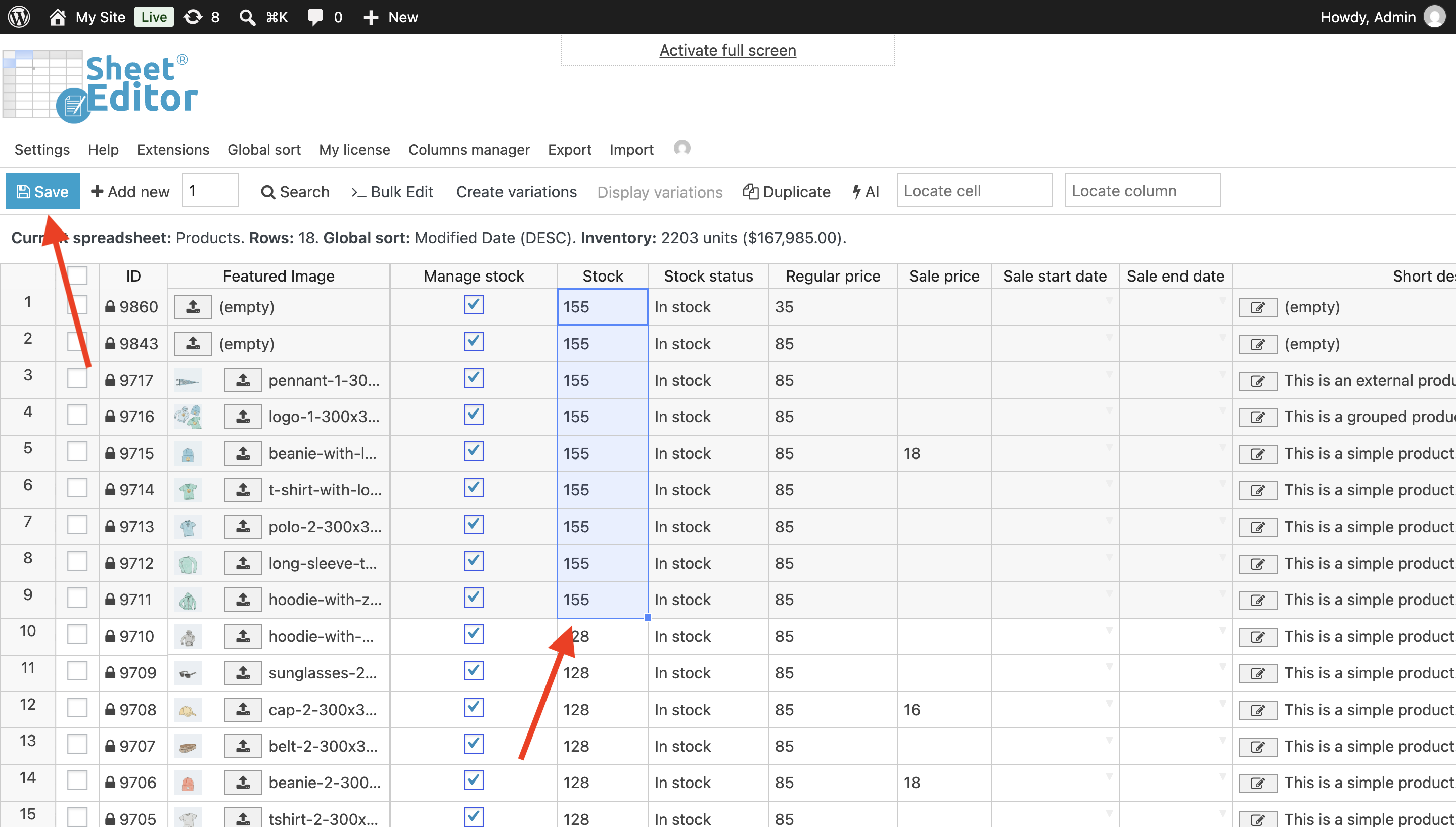 edit woocommerce stock in a spreadsheet