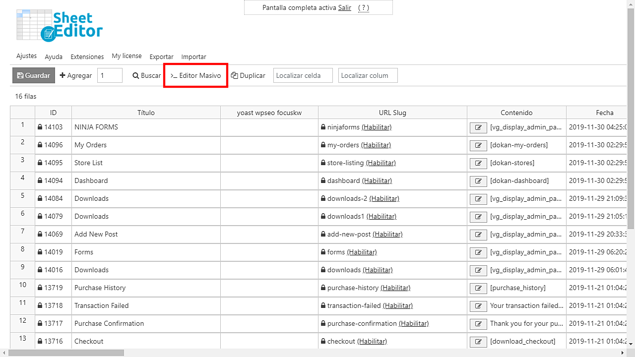 WordPress Convertir Cientos de Páginas a Ancho Completo (Full Width) WordPress Convertir Cientos de Páginas a Ancho Completo (Full Width)
