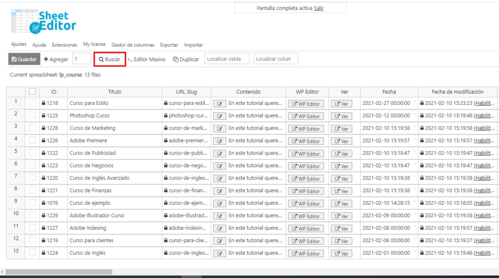 LearnPress cómo cambiar precios de cursos masivamente
